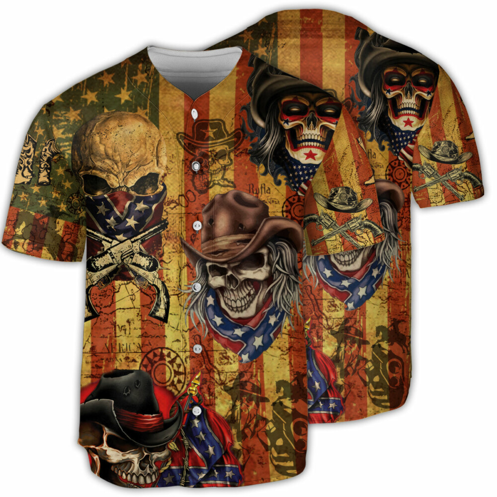 Skull Patriotic Cowboy America - Baseball Jersey - Owl Ohh - Owl Ohh