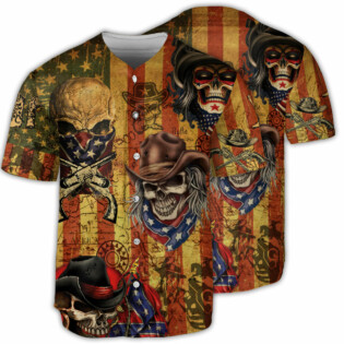 Skull Patriotic Cowboy America - Baseball Jersey - Owl Ohh - Owl Ohh