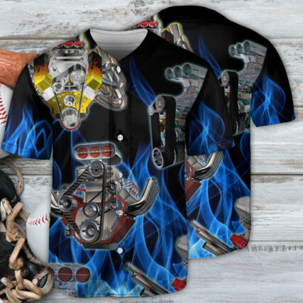 Hot Rod Classic Car Blue Flame - Baseball Jersey - Owl Ohh - Owl Ohh