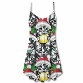 Christmas Meowy Xmas Cat Lover - V-neck Sleeveless Cami Dress - Owl Ohh - Owl Ohh