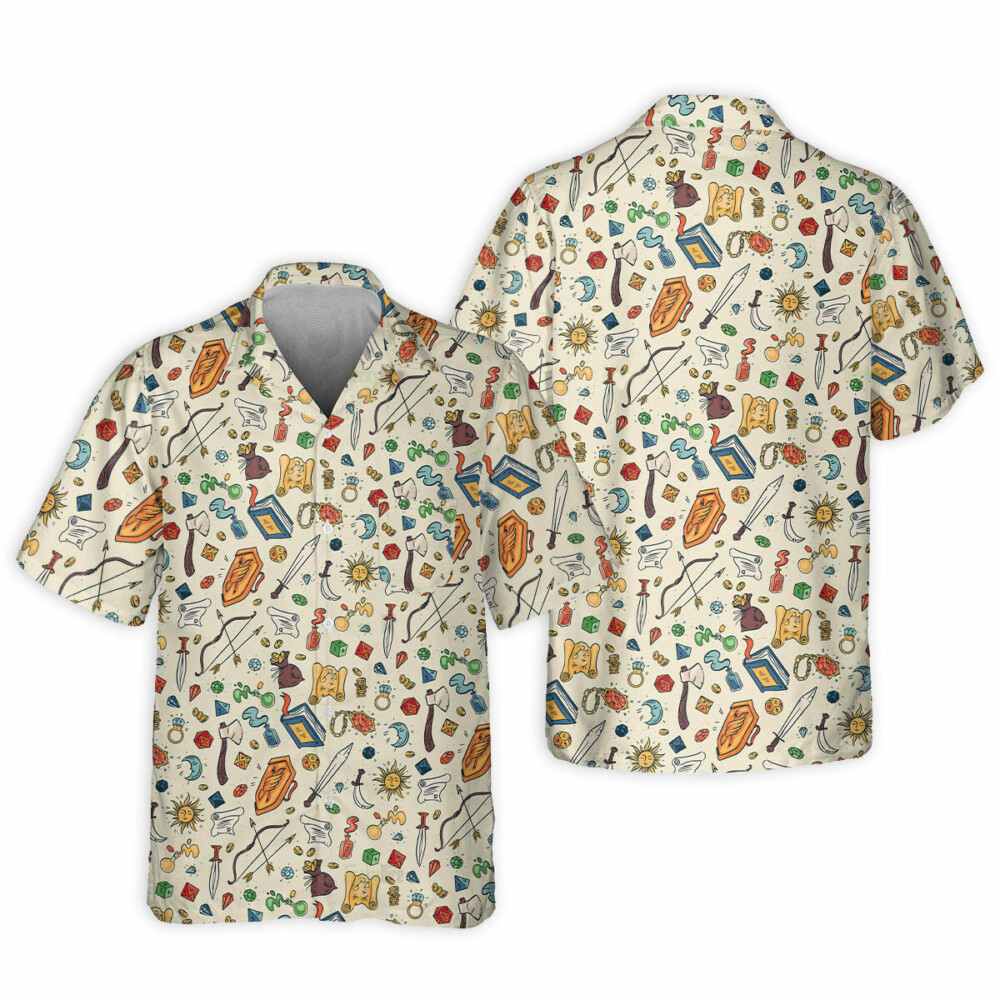 DnD Magic Vintage Items Pattern - Hawaiian Shirt - Owl Ohh - Owl Ohh