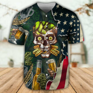 Skull Love Beer Life American Flag - Baseball Jersey - Owl Ohh - Owl Ohh