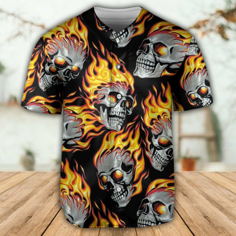 Skull Cool On Fire - Baseball Jersey - Owl Ohh - Owl Ohh