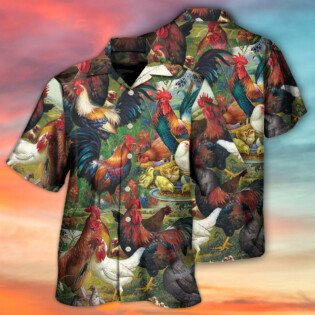 Chicken Lovers Retro Style Background - Hawaiian Shirt - Owl Ohh - Owl Ohh