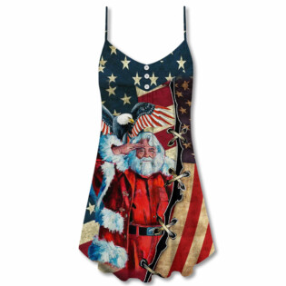 Christmas Patriot Santa Claus - V-neck Sleeveless Cami Dress - Owl Ohh - Owl Ohh