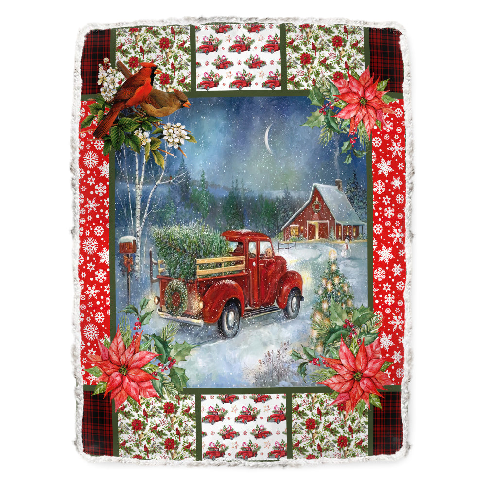 Cardinal Christmas Red Truck Come Home In Night - Blanket - Owl Ohh - Owl Ohh
