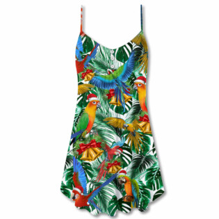 Christmas Parrot Love Xmas Tropical Leaf - V-neck Sleeveless Cami Dress - Owl Ohh - Owl Ohh