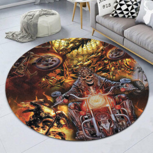 Skull Motorcycle Racing Fast Fire - Round Mat - Owl Ohh - Owl Ohh