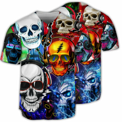Skull Guitar Lets Get High - Baseball Jersey - Owl Ohh - Owl Ohh