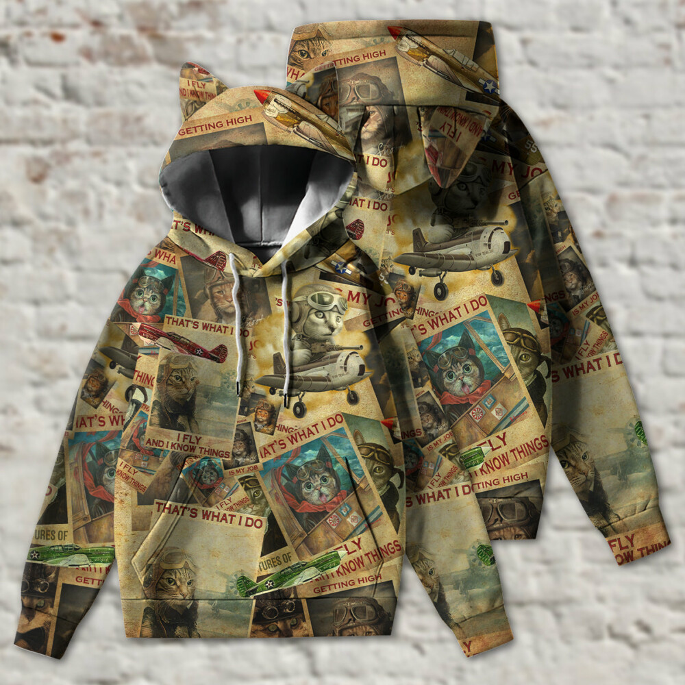 Cat Pilot Amazing Vintage Style - Ears Hoodie - Owl Ohh - Owl Ohh