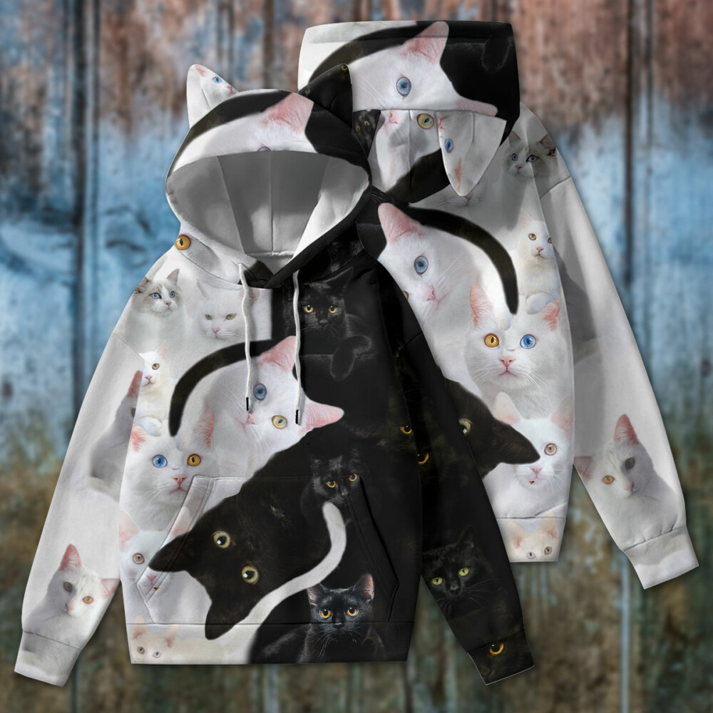 Cat Love Black And White - Ears Hoodie - Owl Ohh - Owl Ohh