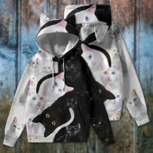 Cat Love Black And White - Ears Hoodie - Owl Ohh - Owl Ohh