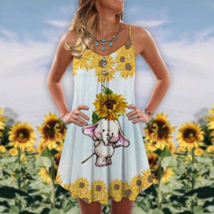 Elephant Loves Summer Beautiful Sunflower - Summer Dress - Owl Ohh - Owl Ohh