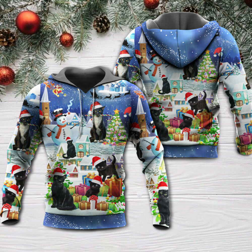 Christmas Black Cat Merry Catmas - Hoodie - Owl Ohh - Owl Ohh