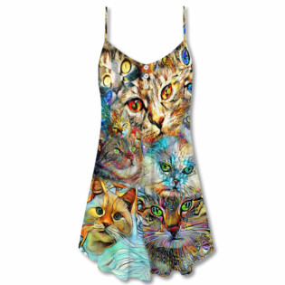Cat Real Love Cats - V-neck Sleeveless Cami Dress - Owl Ohh - Owl Ohh