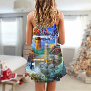 Lighthouse Christmas Santa Shine Like A Lighthouse - V-neck Sleeveless Cami Dress - Owl Ohh - Owl Ohh