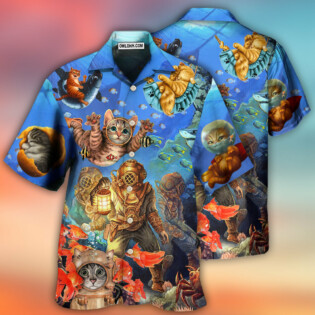 Diving Cat Under The Sea Art Style - Hawaiian Shirt - Owl Ohh - Owl Ohh