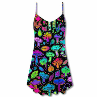 Mushroom Neon Colorful Bright With Leaf - V-neck Sleeveless Cami Dress - Owl Ohh - Owl Ohh