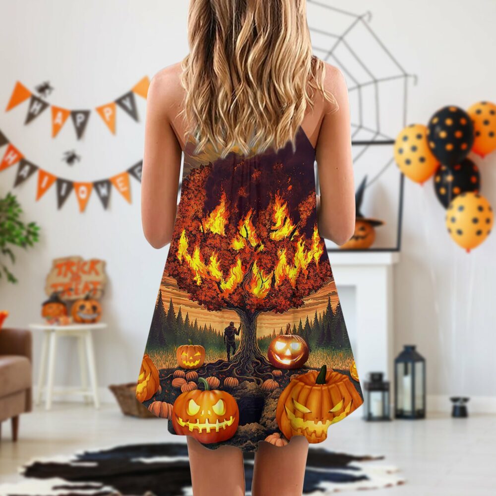 Halloween Pumpkin Burning Crazy Style - V-neck Sleeveless Cami Dress - Owl Ohh - Owl Ohh