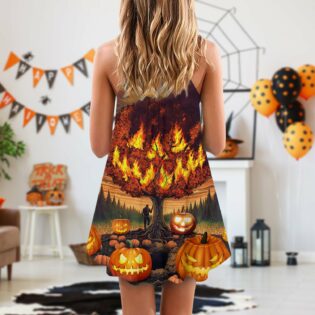 Halloween Pumpkin Burning Crazy Style - V-neck Sleeveless Cami Dress - Owl Ohh - Owl Ohh