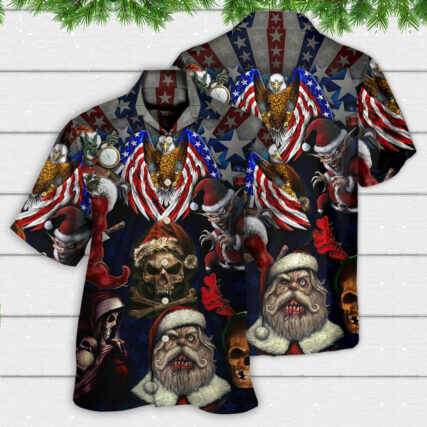Skull Christmas USA Eagle Flag Skeleton Art - Hawaiian Shirt - Owl Ohh - Owl Ohh