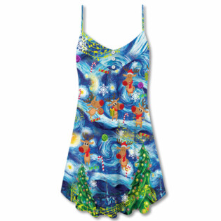 Christmas Dancing Reindeers Happy - V-neck Sleeveless Cami Dress - Owl Ohh - Owl Ohh