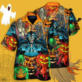 Halloween Scary Skull Pumpkin Horror Art Style - Hawaiian Shirt - Owl Ohh - Owl Ohh