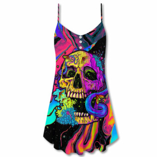 Skull And Moth Night Butterfly Neon Style - V-neck Sleeveless Cami Dress - Owl Ohh - Owl Ohh