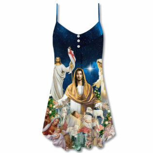 Christmas Jesus Miracle Night - V-neck Sleeveless Cami Dress - Owl Ohh - Owl Ohh