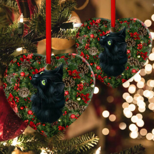Christmas Black Cat Meowy Catmas - Heart Ornament - Owl Ohh - Owl Ohh