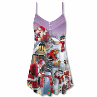 Christmas Santa Claus Build Snowman Gift For You - V-neck Sleeveless Cami Dress - Owl Ohh - Owl Ohh