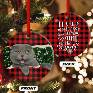 Christmas Cat Happy Meowy Xmas - Circle Ornament - Owl Ohh - Owl Ohh