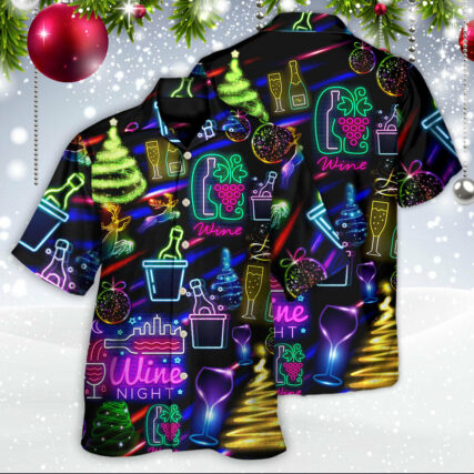 Wine Christmas Neon Art Drinking - Hawaiian Shirt - Owl Ohh - Owl Ohh