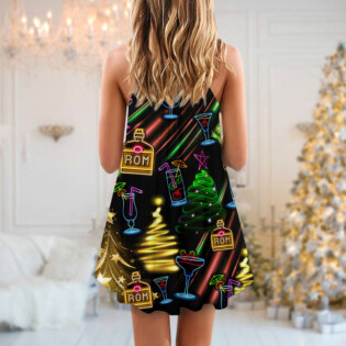 Wine Rum Christmas Neon Art Drinking - V-neck Sleeveless Cami Dress - Owl Ohh - Owl Ohh