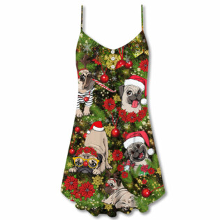 Christmas Have Yourself A Merry Little Pugmas - V-neck Sleeveless Cami Dress - Owl Ohh - Owl Ohh