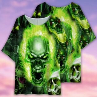 Skull Green Fear No Man - Women's T-shirt With Bat Sleeve - Owl Ohh - Owl Ohh
