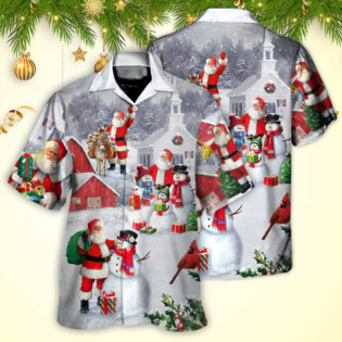 Christmas Santa Claus With Snowman Family In The Town Art Style - Hawaiian Shirt - Owl Ohh - Owl Ohh
