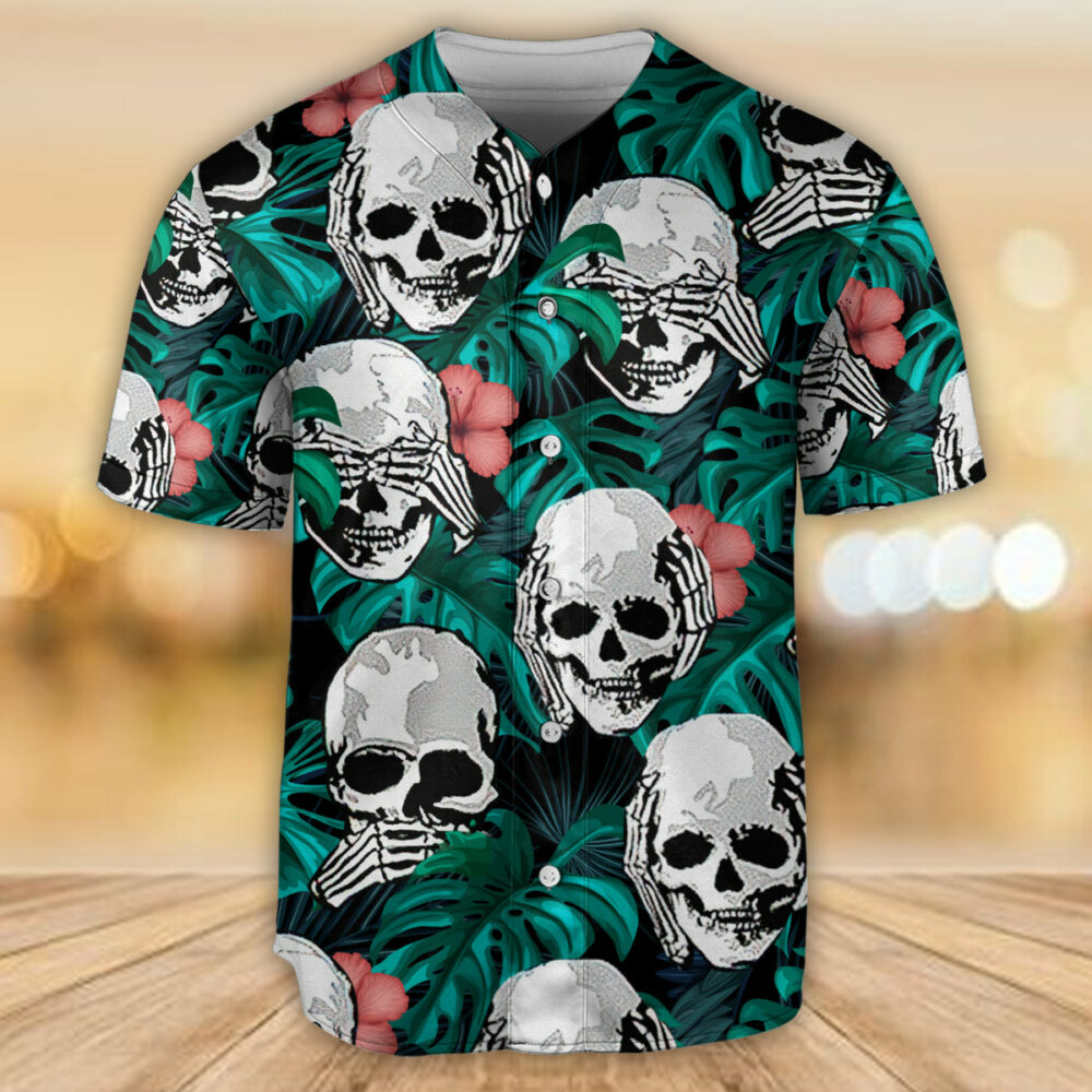 Skull Love Life Tropical Leaves - Baseball Jersey - Owl Ohh - Owl Ohh