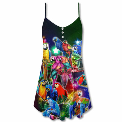 Christmas Parrot Tropical Merry Xmas - V-neck Sleeveless Cami Dress - Owl Ohh - Owl Ohh