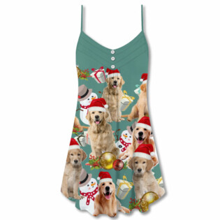 Christmas Golden Retriever Merry Xmas - V-neck Sleeveless Cami Dress - Owl Ohh - Owl Ohh