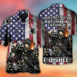 Skull Shot Gun American Flag Vintage - Hawaiian Shirt - Owl Ohh - Owl Ohh