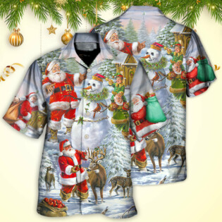 Christmas Santa Claus Snowman Elf So Happy Art Style - Hawaiian Shirt - Owl Ohh - Owl Ohh