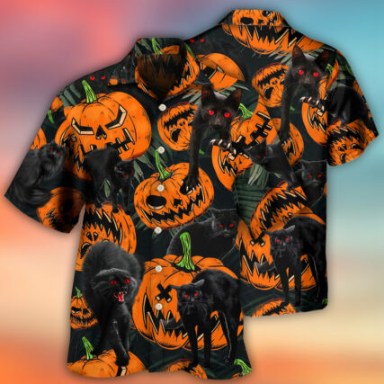 Halloween Black Cat Pumpkin Scary Tropical - Hawaiian Shirt - Owl Ohh - Owl Ohh