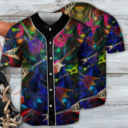 Guitar Neon Art Music Lover - Baseball Jersey - Owl Ohh - Owl Ohh