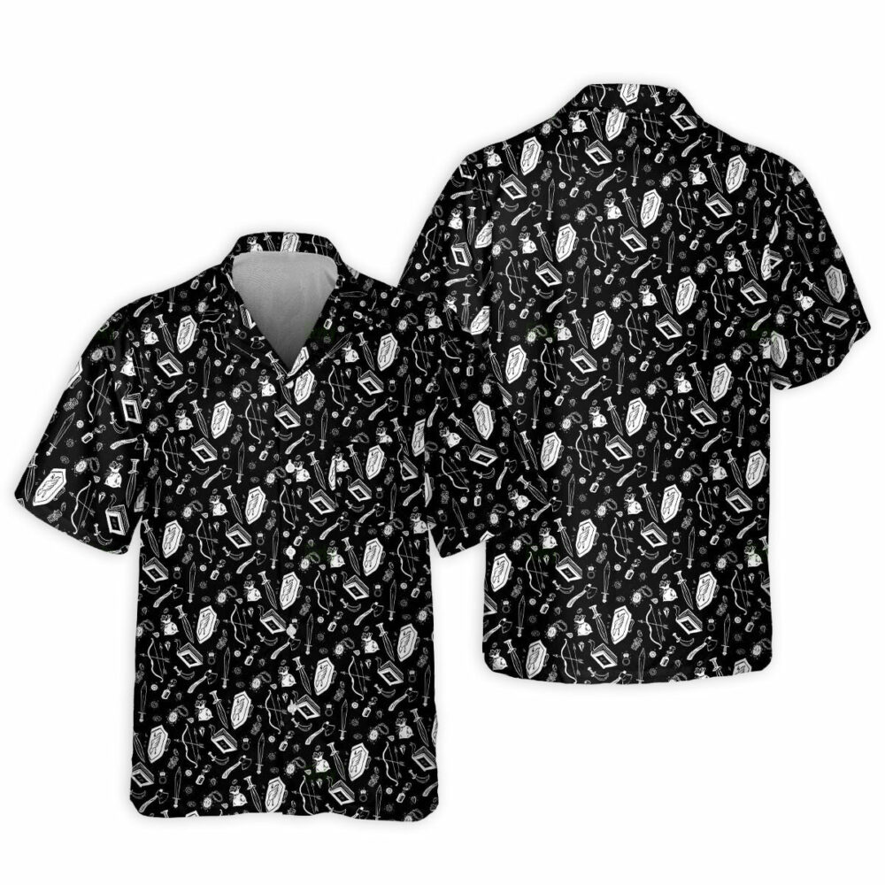 DnD Items Black And White - Hawaiian Shirt - Owl Ohh - Owl Ohh