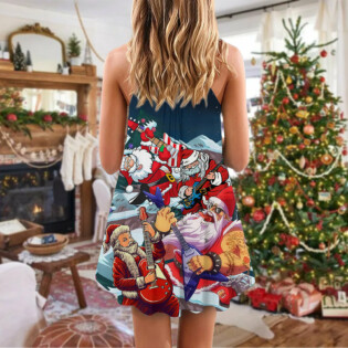 Christmas Santa With Electric Guitar - V-neck Sleeveless Cami Dress - Owl Ohh - Owl Ohh