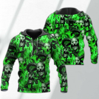 Skull Green Flame Burn - Hoodie - Owl Ohh - Owl Ohh
