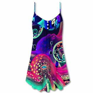 Octopus Neon Under The Sea - V-neck Sleeveless Cami Dress - Owl Ohh - Owl Ohh