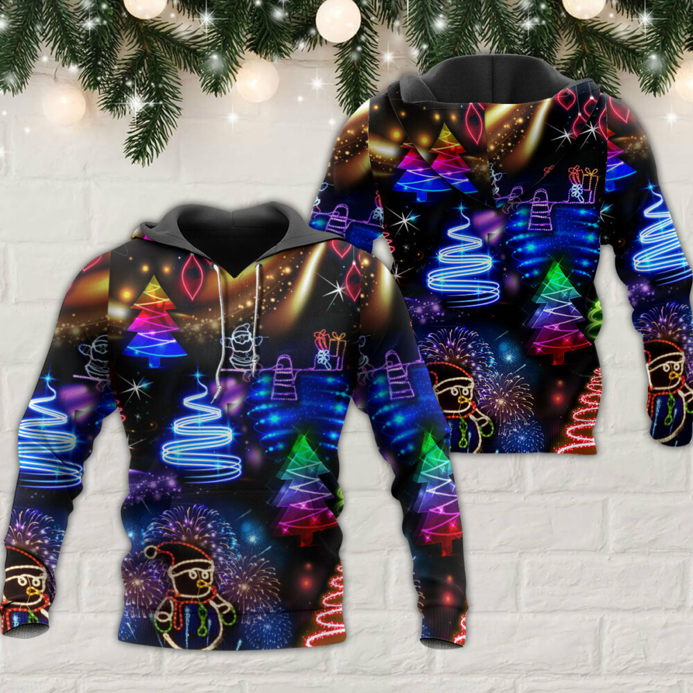 Christmas Neon Art Santa And Snowman - Hoodie - Owl Ohh - Owl Ohh