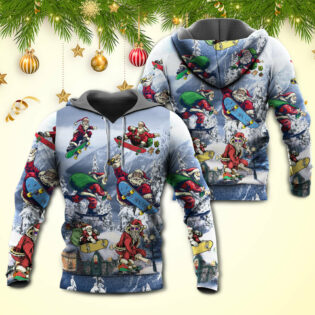 Christmas Santa Claus Skateboarding Snow Mountain Gift Light Art Style - Hoodie - Owl Ohh - Owl Ohh